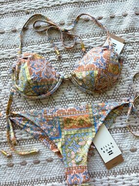 🔥🔥BILLABONG -  TAKE IT BACK STRAPY UNDERWIRE SIDE-TIE TANGA BIKINI SET🔥🔥